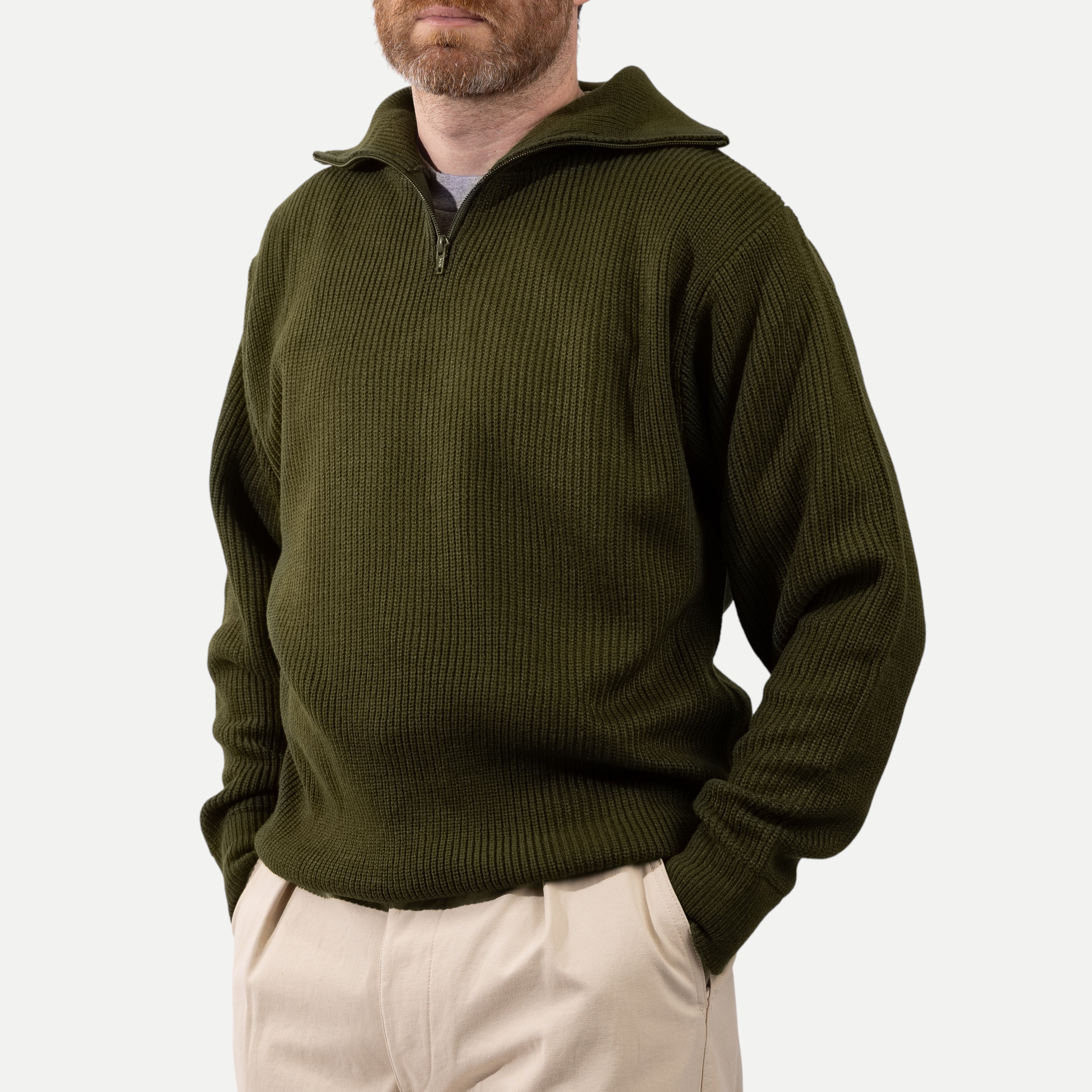 FRENCH ARMY ZIPPED SWEATER - OLIVE GREEN — Universal Surplus