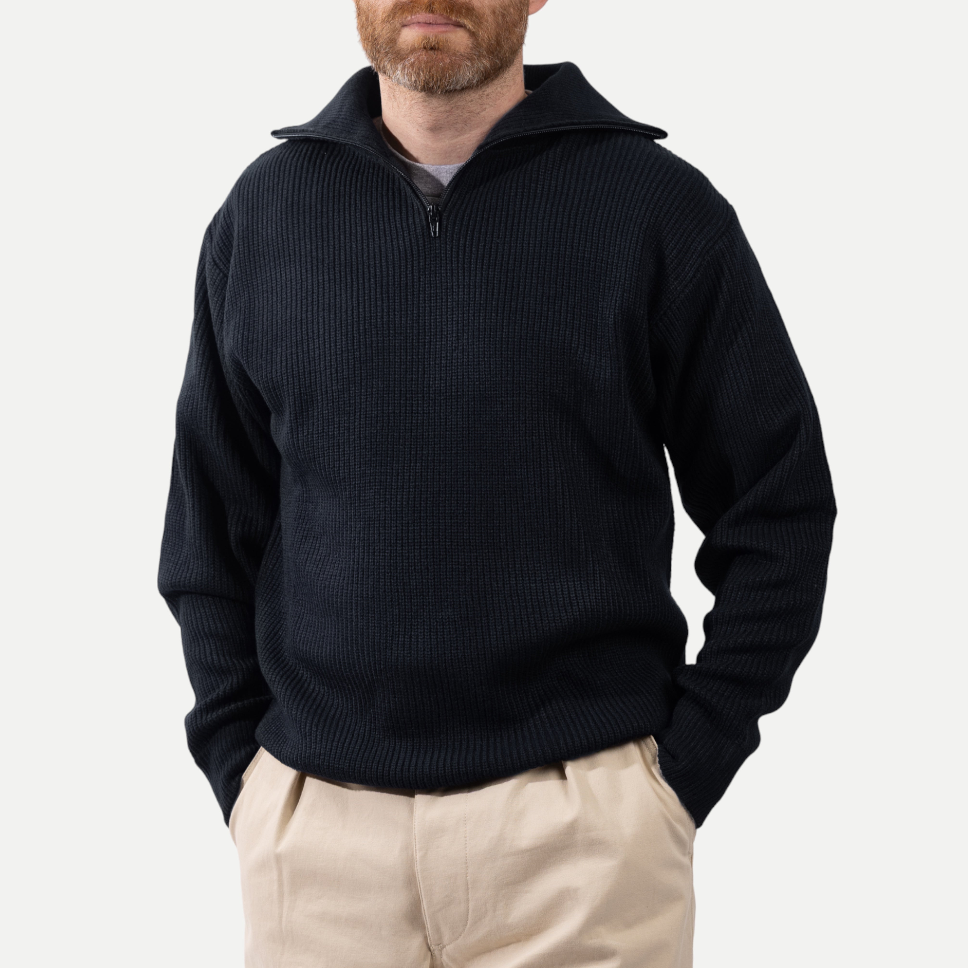 FRENCH ARMY ZIPPED SWEATER - NAVY — Universal Surplus