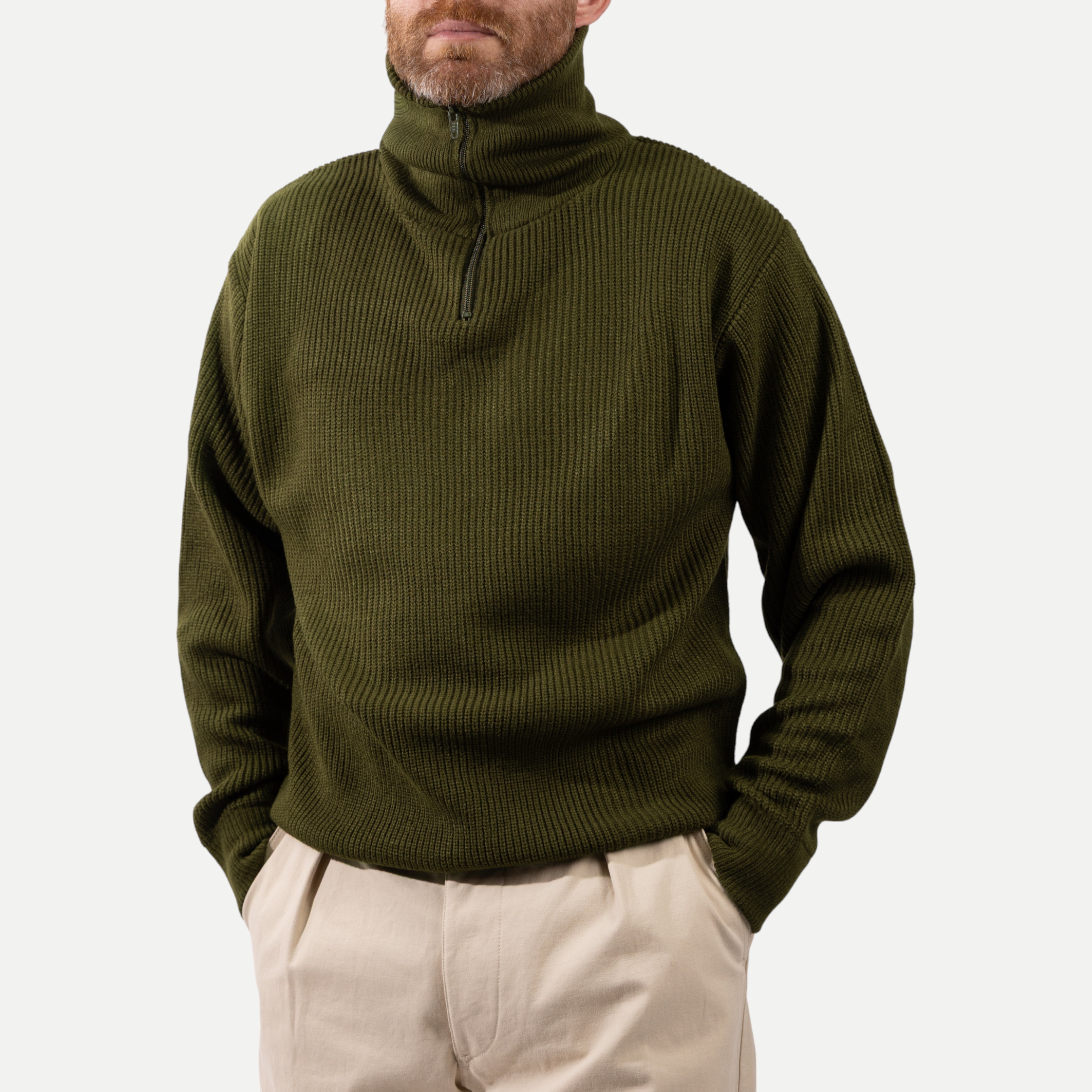 FRENCH ARMY ZIPPED SWEATER - OLIVE GREEN — Universal Surplus