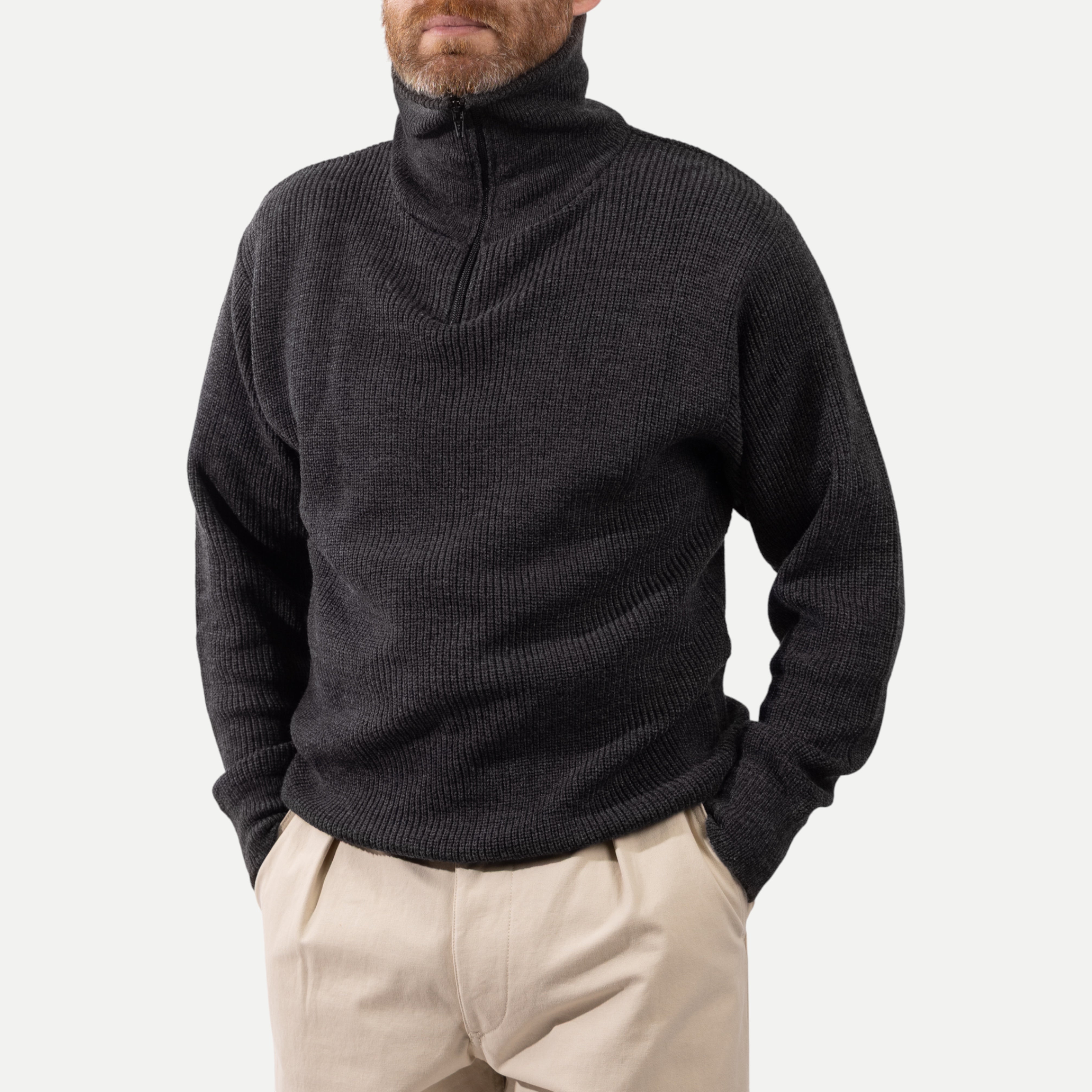 FRENCH ARMY ZIPPED SWEATER - CHARCOAL — Universal Surplus
