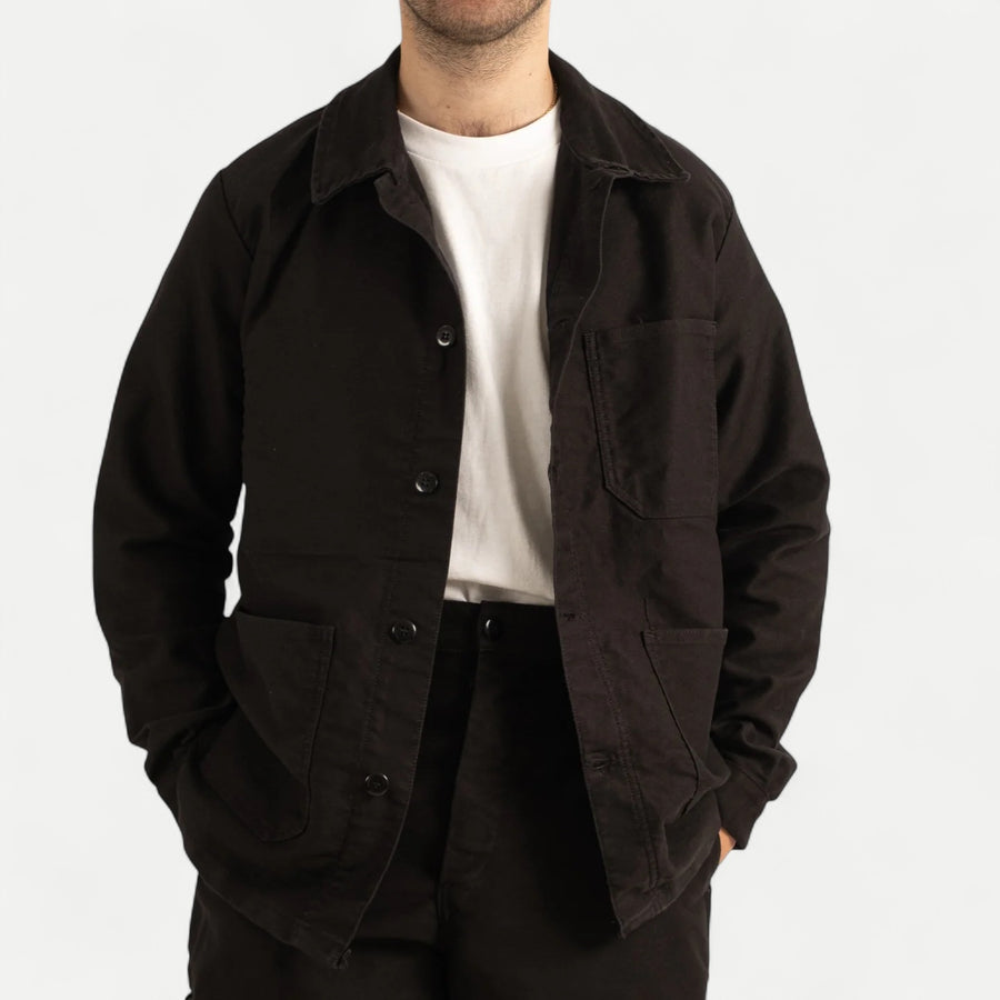 FRENCH MOLESKINE CHORE JACKET - BLACK