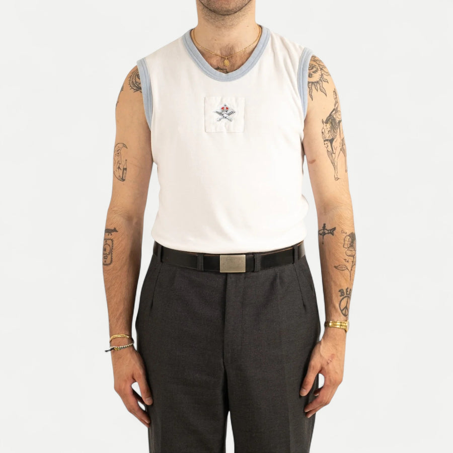 BRITISH ARMY TRAINING TANK TOP - LIGHT BLUE TRIM