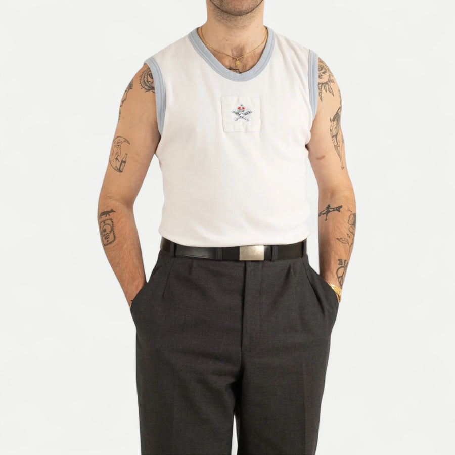 BRITISH ARMY TRAINING TANK TOP - LIGHT BLUE TRIM
