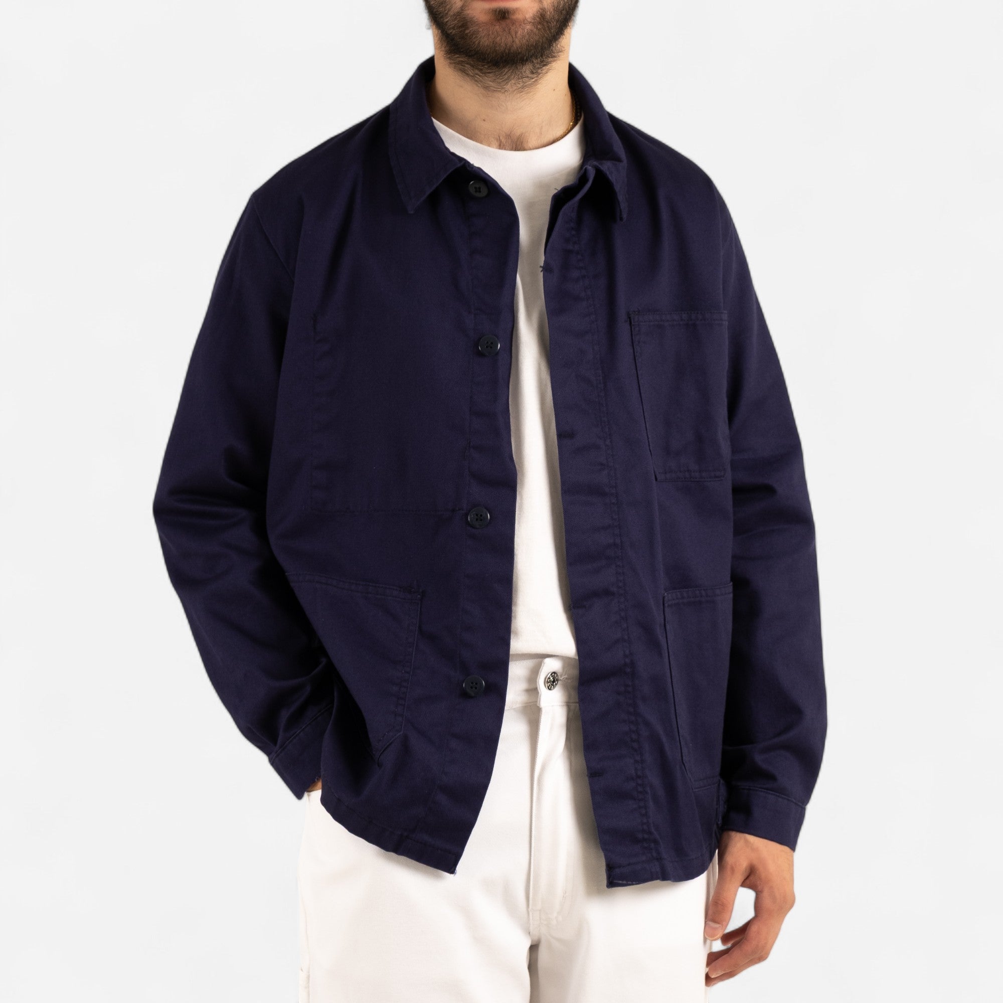 ジャケット・アウター 1950s french work jacket NAVY MILITARY French Army 1950s Blue Cotton Twill Work Chore Jacket Size M