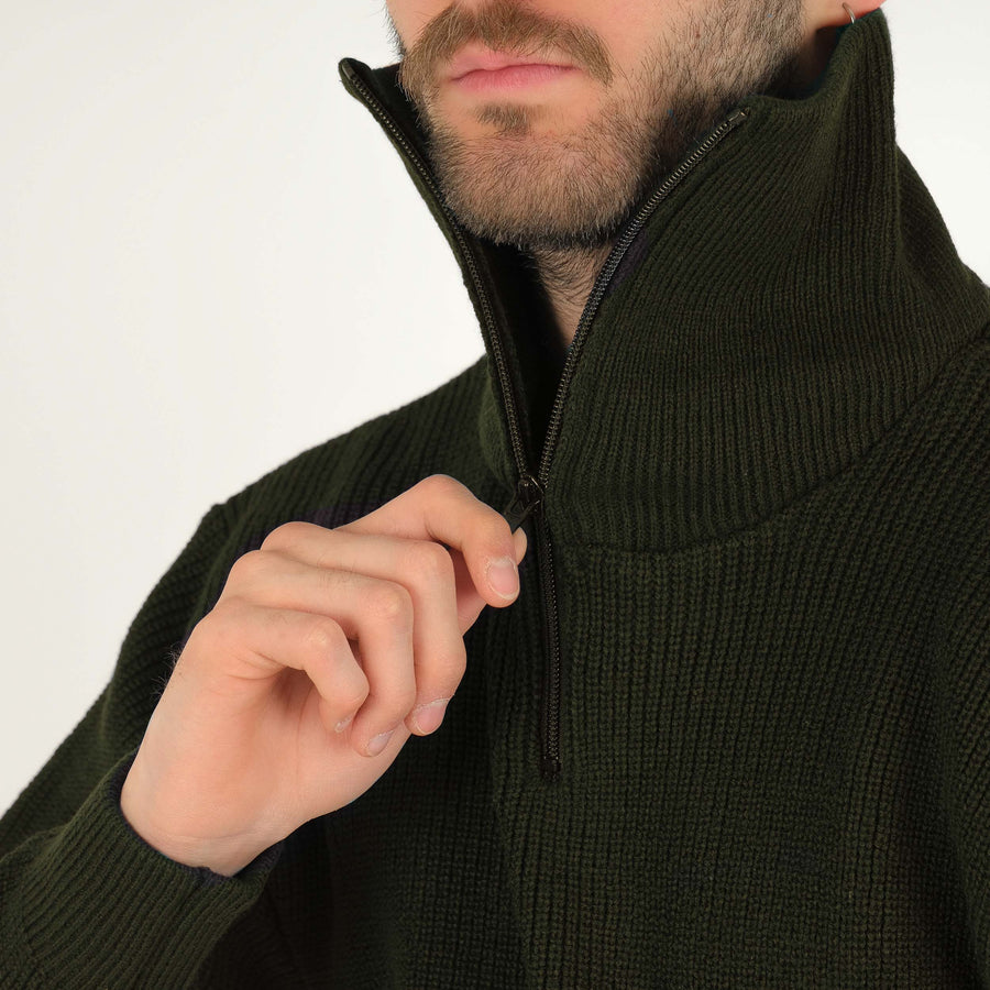 FRENCH ARMY ZIPPED SWEATER - OLIVE GREEN