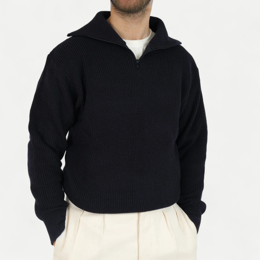 FRENCH ARMY ZIPPED SWEATER - NAVY