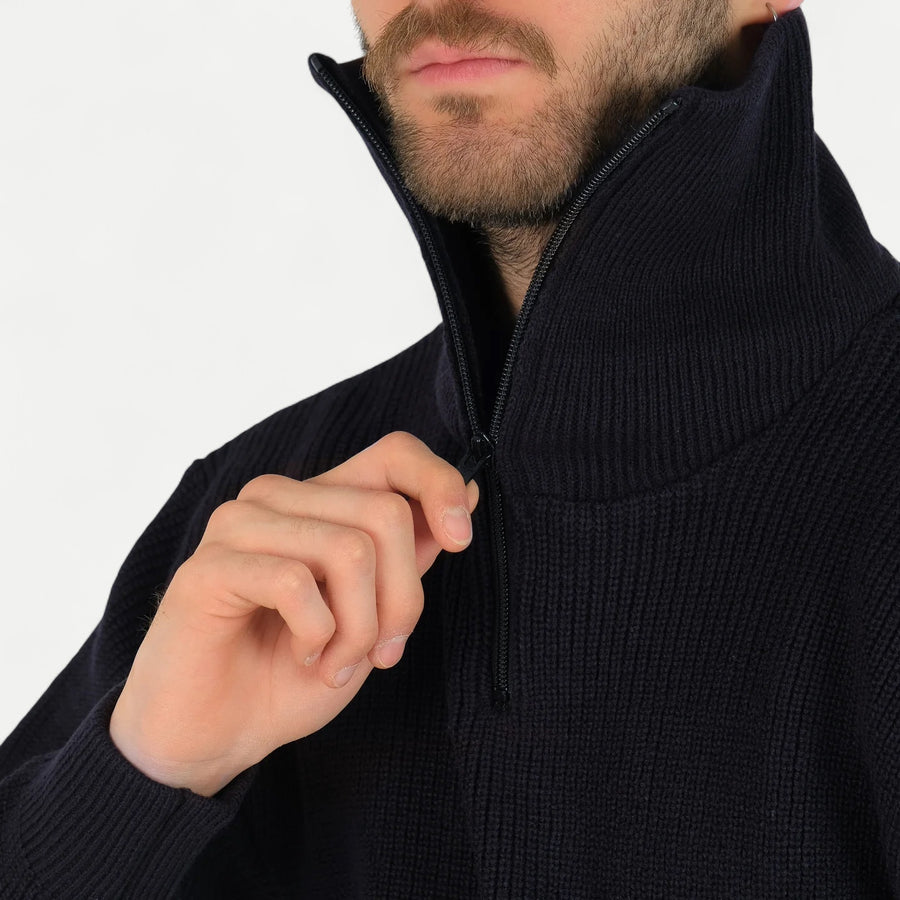 FRENCH ARMY ZIPPED SWEATER - NAVY