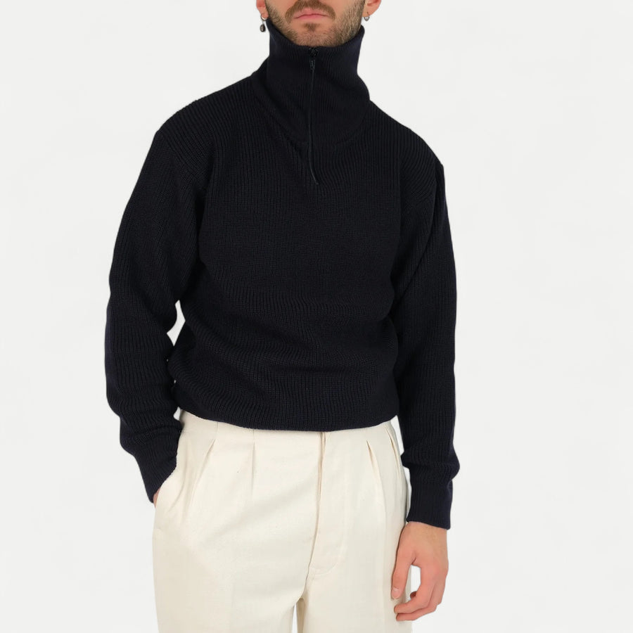 FRENCH ARMY ZIPPED SWEATER - NAVY