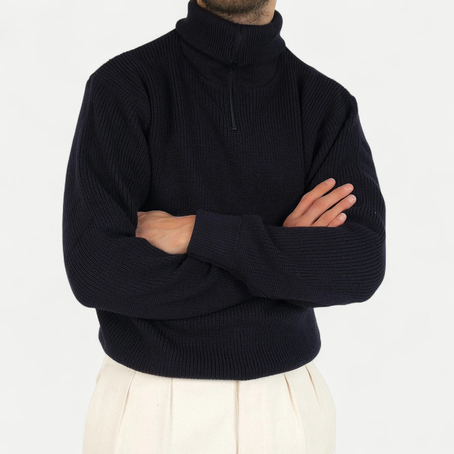 FRENCH ARMY ZIPPED SWEATER - NAVY