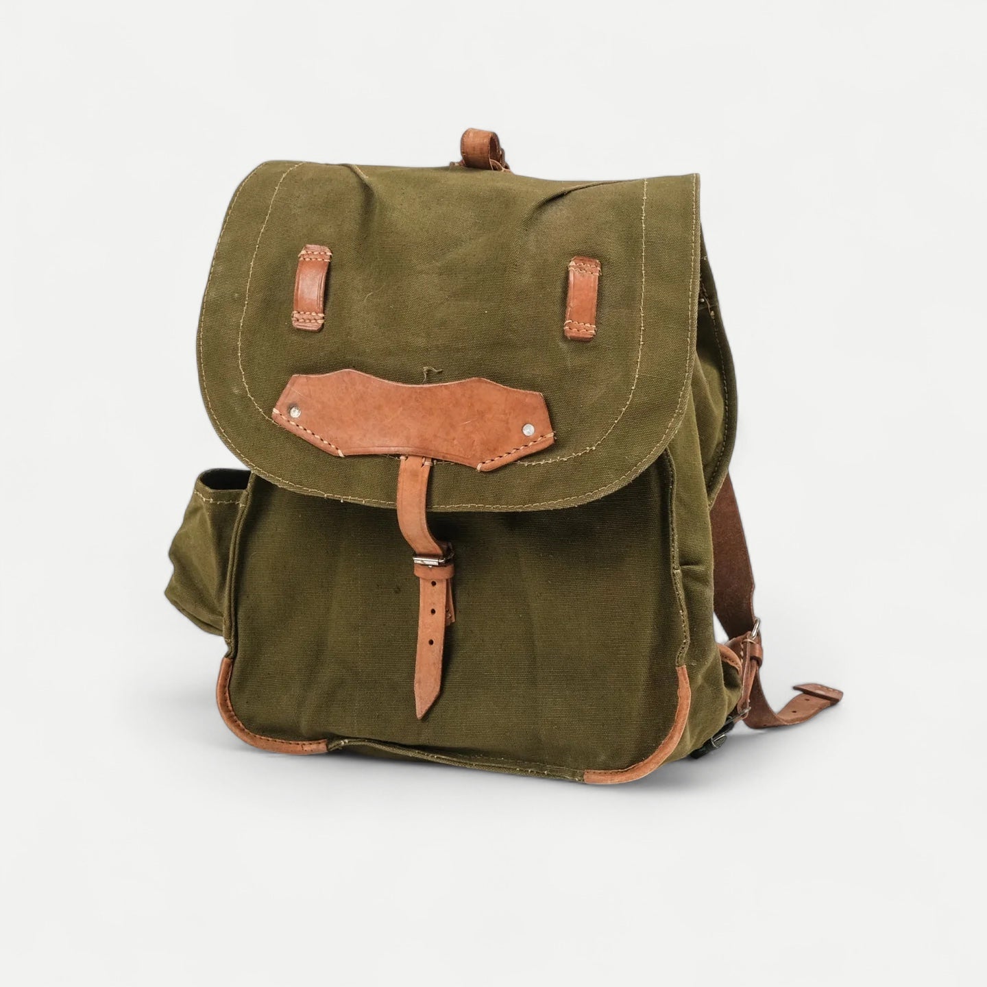 バックパック フランス 1920s Vintage Canvas Rucksack Backpack Bag Leather Staps Czech Army